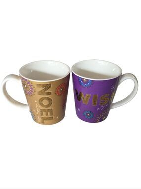 Vintage Starbucks Holiday 2006 Noel & Wish Coffee Mugs (Set Of 2)